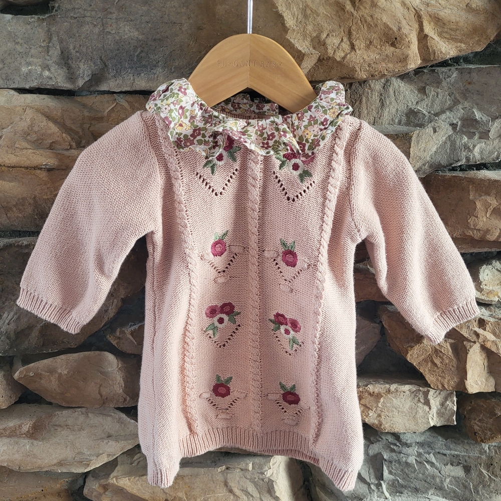 Floral Pink Grandma Sweater For Baby Girl